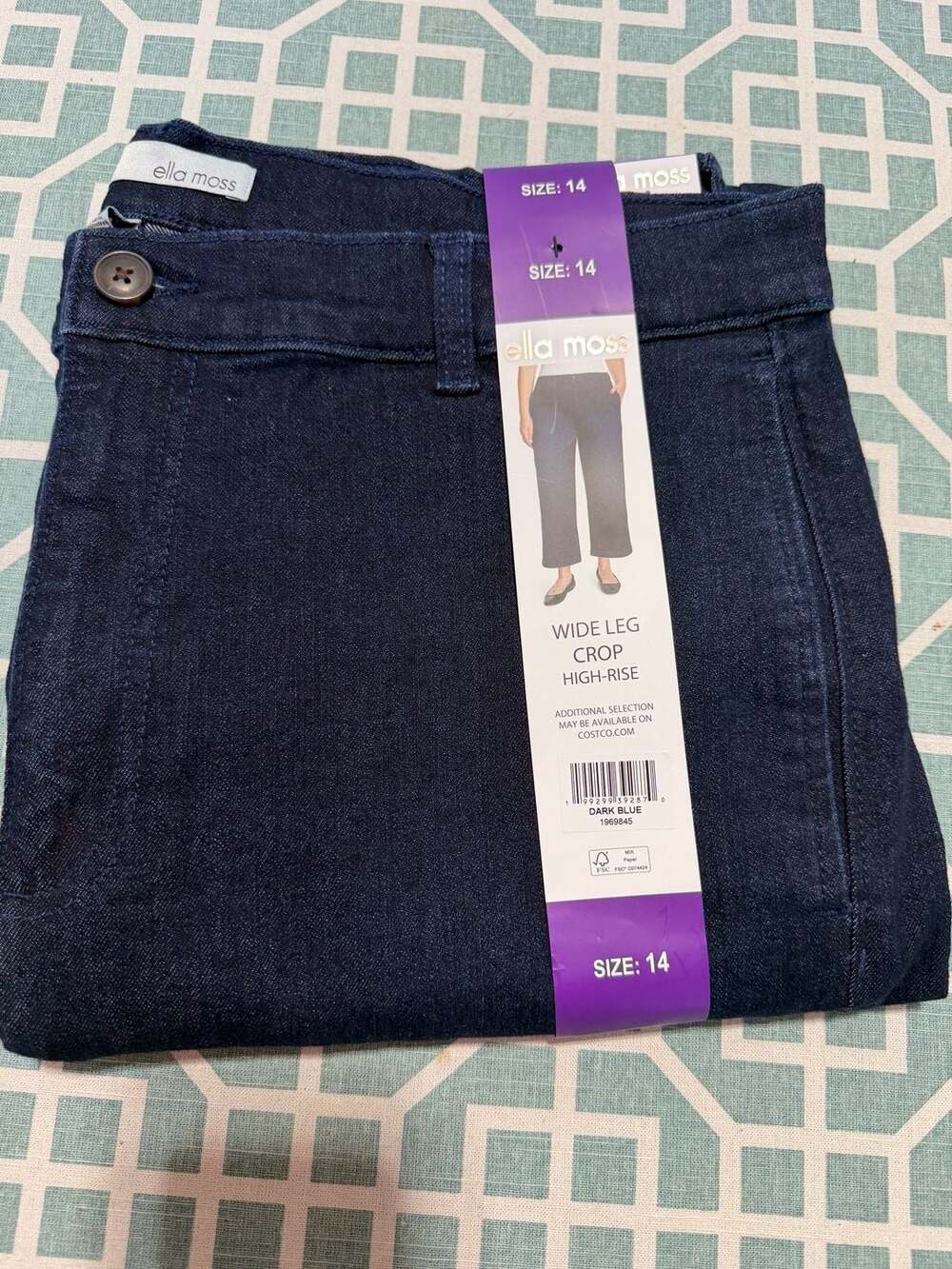 Ella Moss Women's Wide Leg Crop High-Rise Jeans Dark Blue Size 14